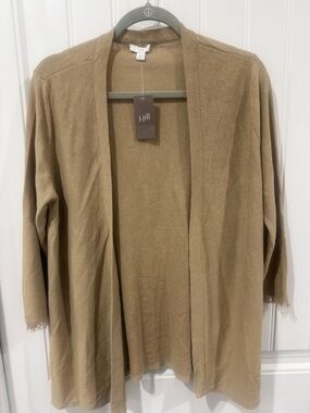 J. Jill Lightweight Open Front Cardigan in Camel 55% Linen